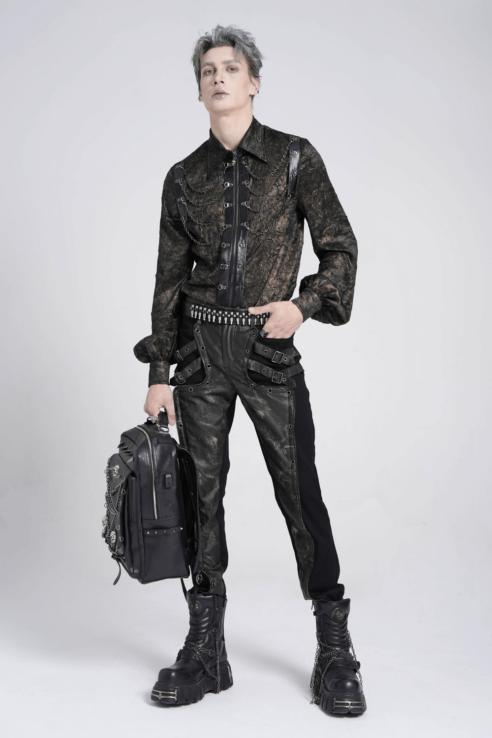 Men's Gothic Techwear Pants with Buckles and Panels