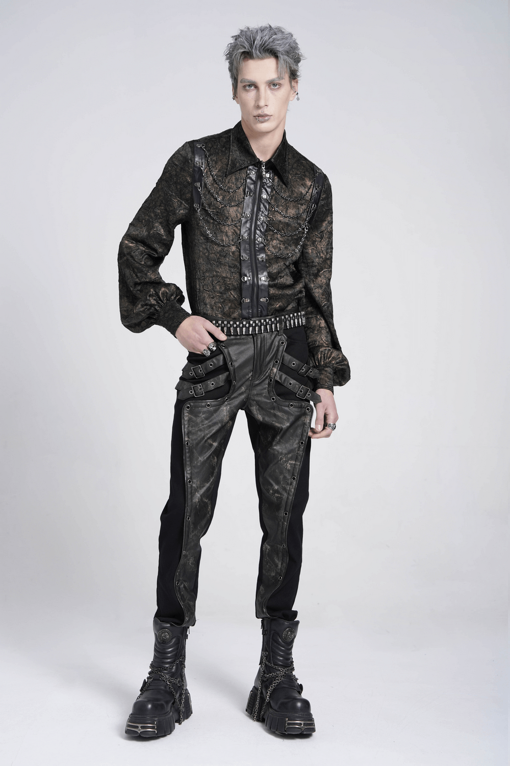 Men's Gothic Techwear Pants with Buckles and Panels