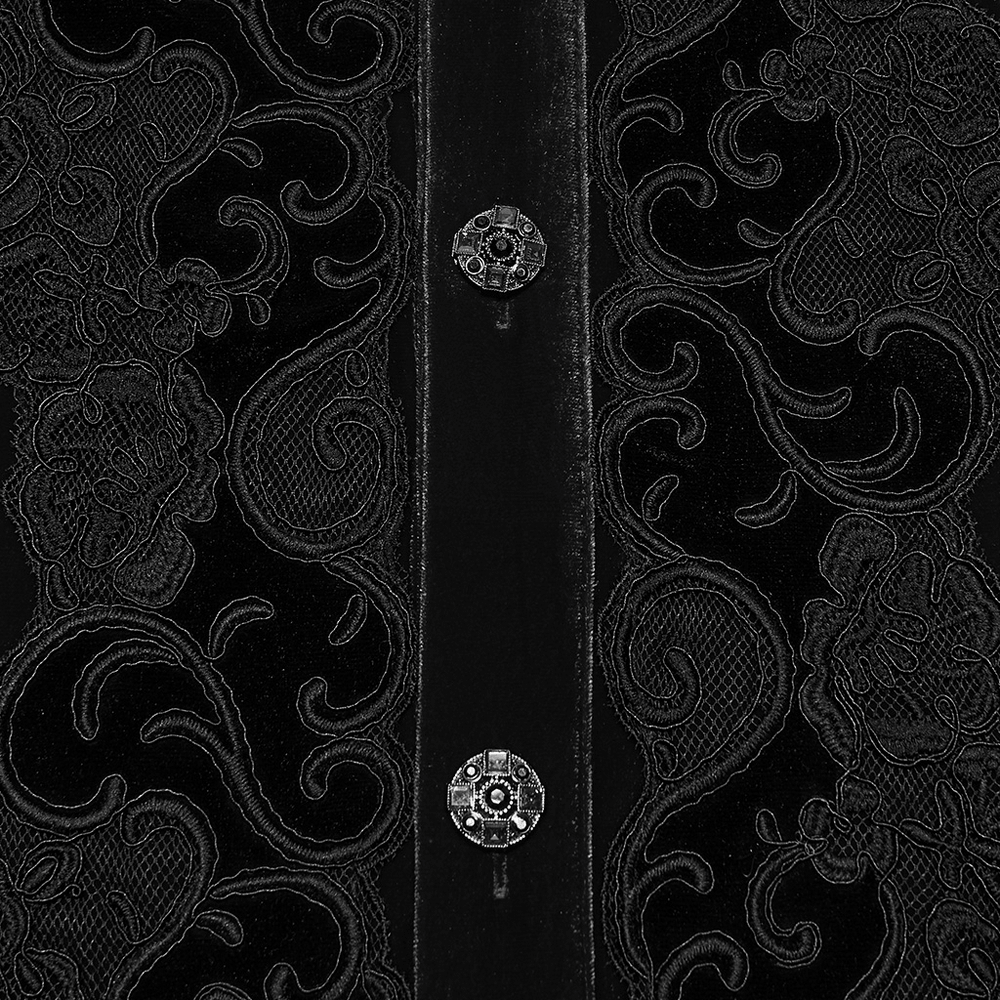Men's Gothic Velvet Shirt with Embroidery and Ruffles