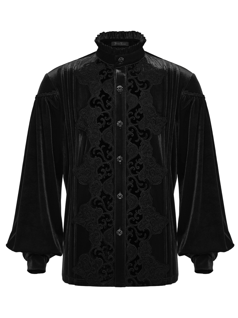 Men's Gothic Velvet Shirt with Embroidery and Ruffles