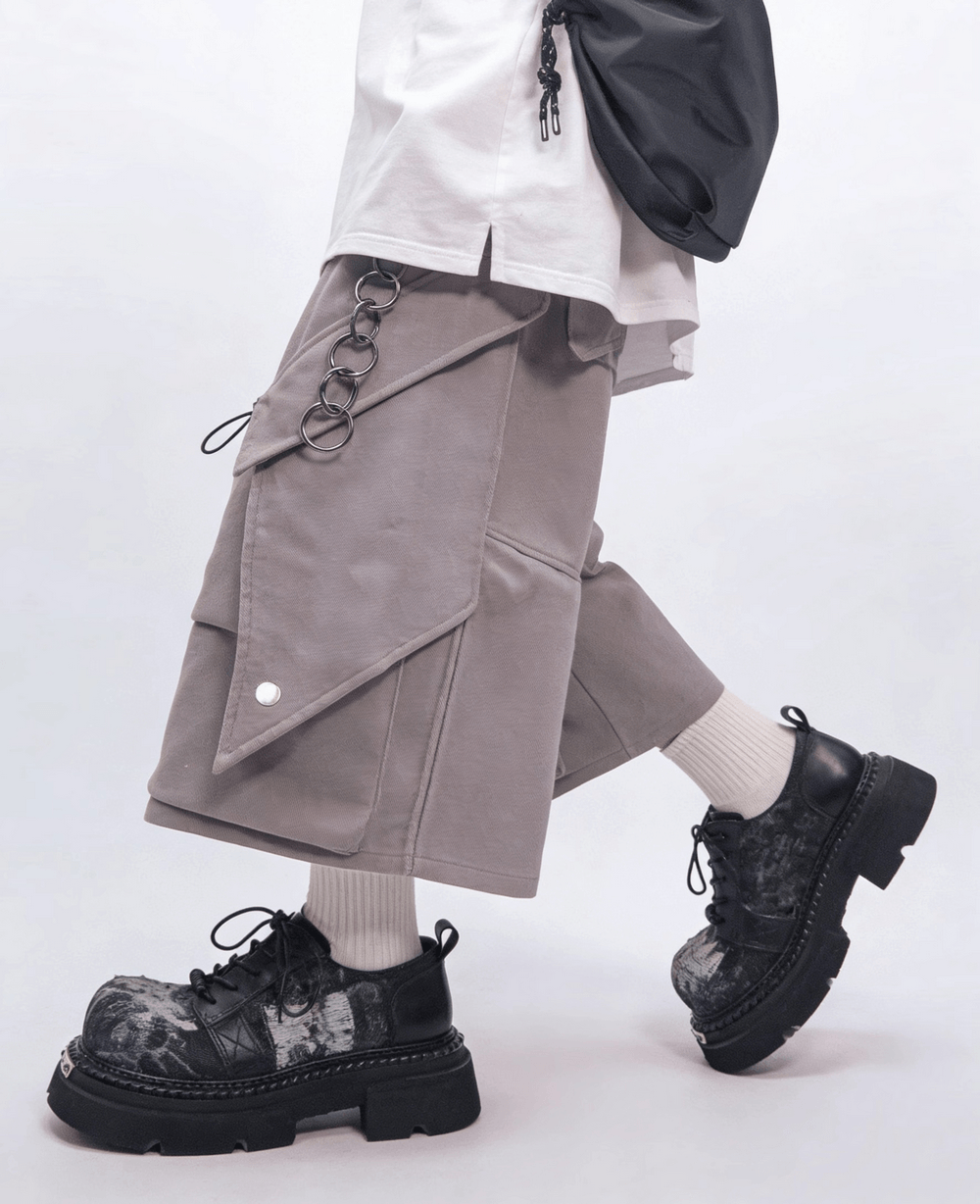 Men's Grunge Lace-Up Shoes with Frayed Patchwork Details