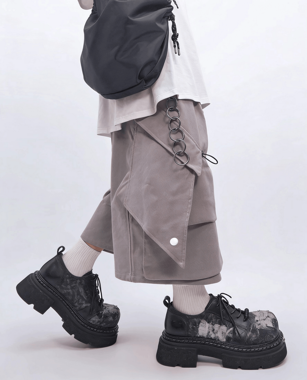 Men's Grunge Lace-Up Shoes with Frayed Patchwork Details