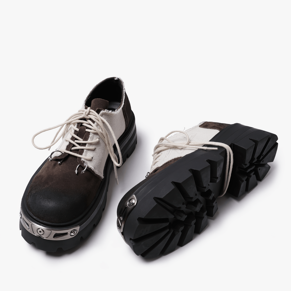 Men's Grunge Platform Derby Shoes with Contrast Panels