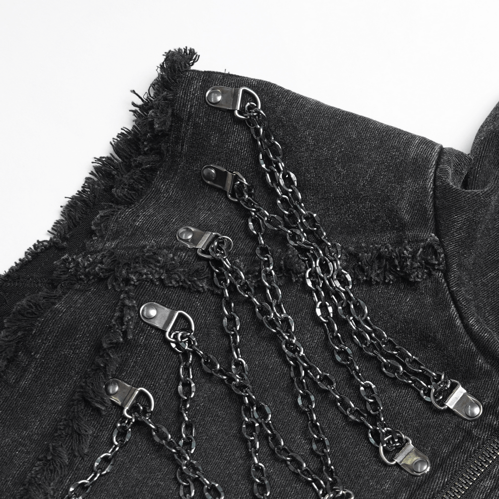 Men's High Collar Vest with Chains and Side Strap Cutouts