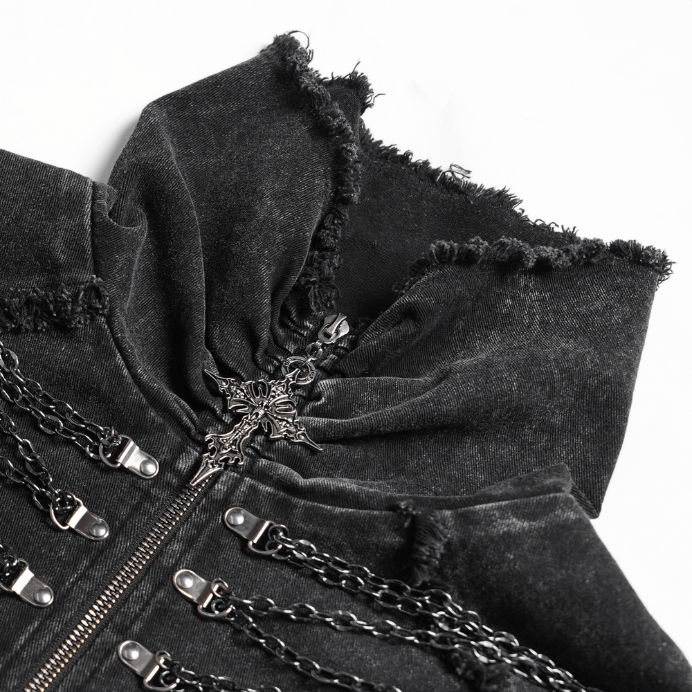 Men's High Collar Vest with Chains and Side Strap Cutouts