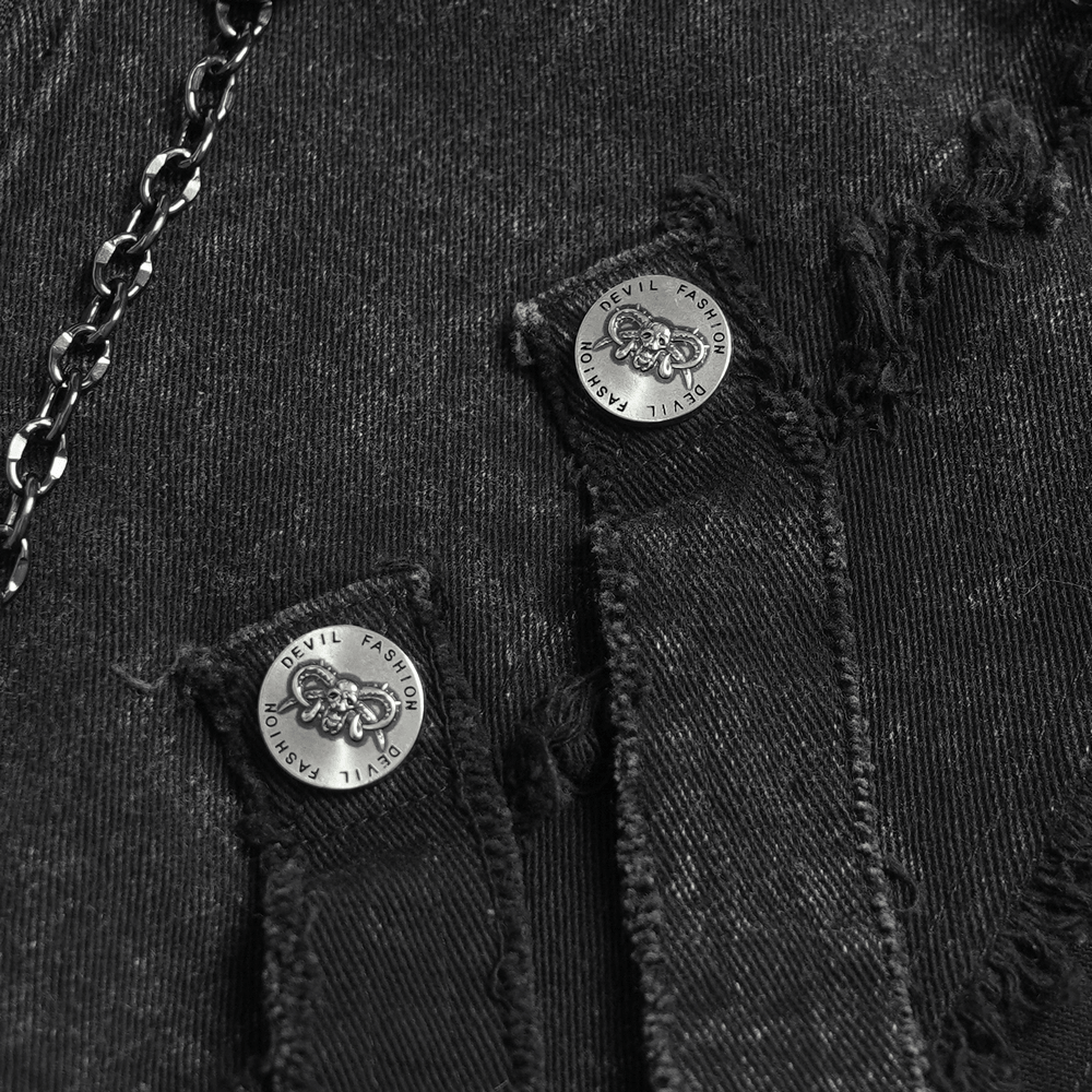 Men's High Collar Vest with Chains and Side Strap Cutouts
