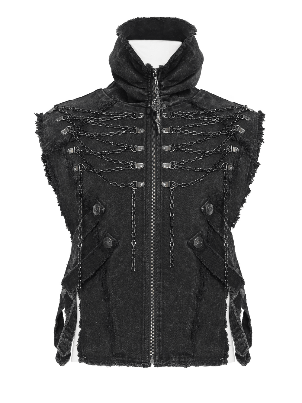 Men's High Collar Vest with Chains and Side Strap Cutouts