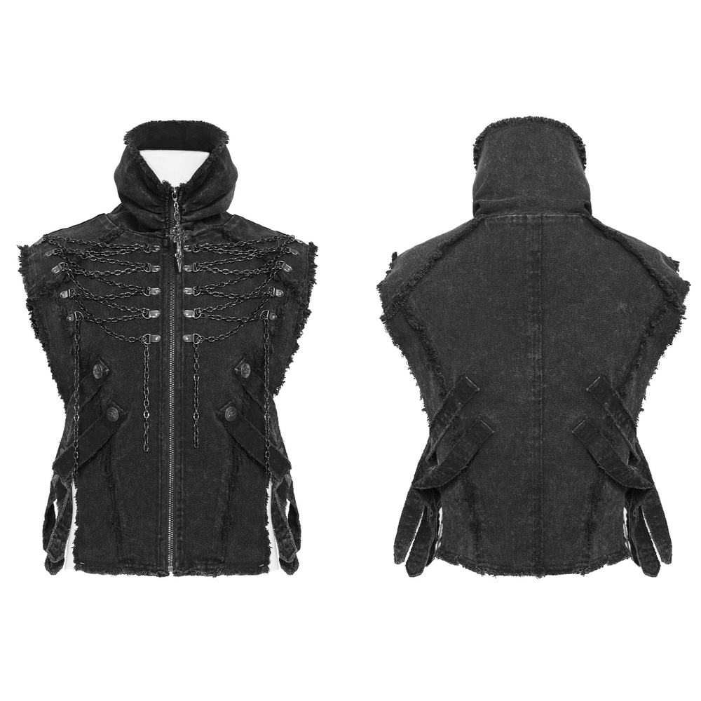 Men's High Collar Vest with Chains and Side Strap Cutouts