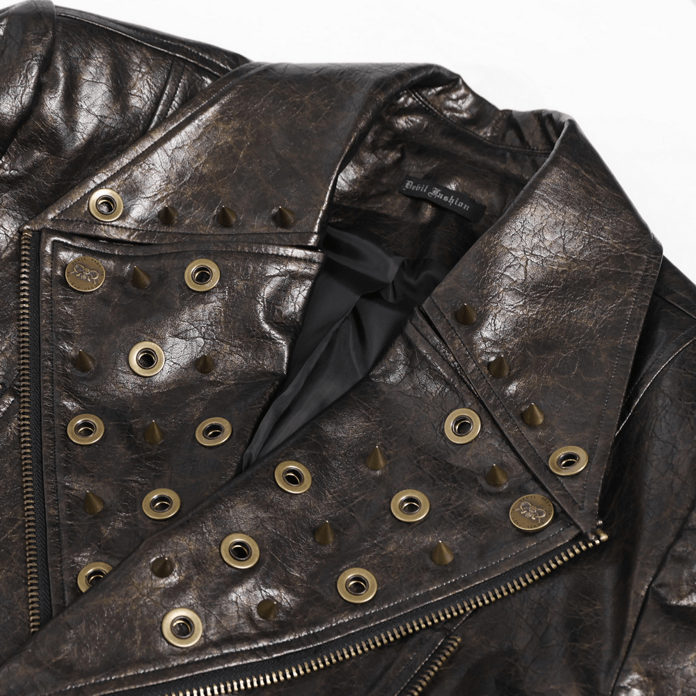 Men's Punk Biker Jacket with Studs and Zipper Trim