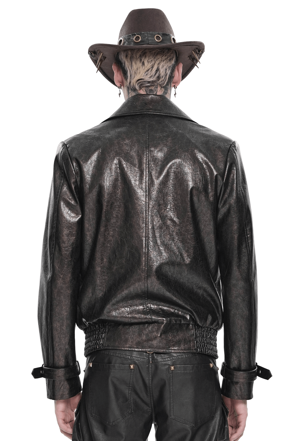 Men's Punk Biker Jacket with Studs and Zipper Trim