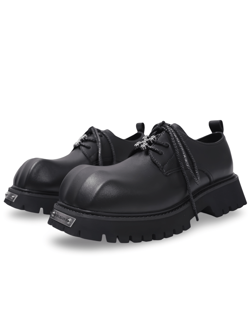 Men's Punk Black Lace-Up Derby Shoes with Lug Soles