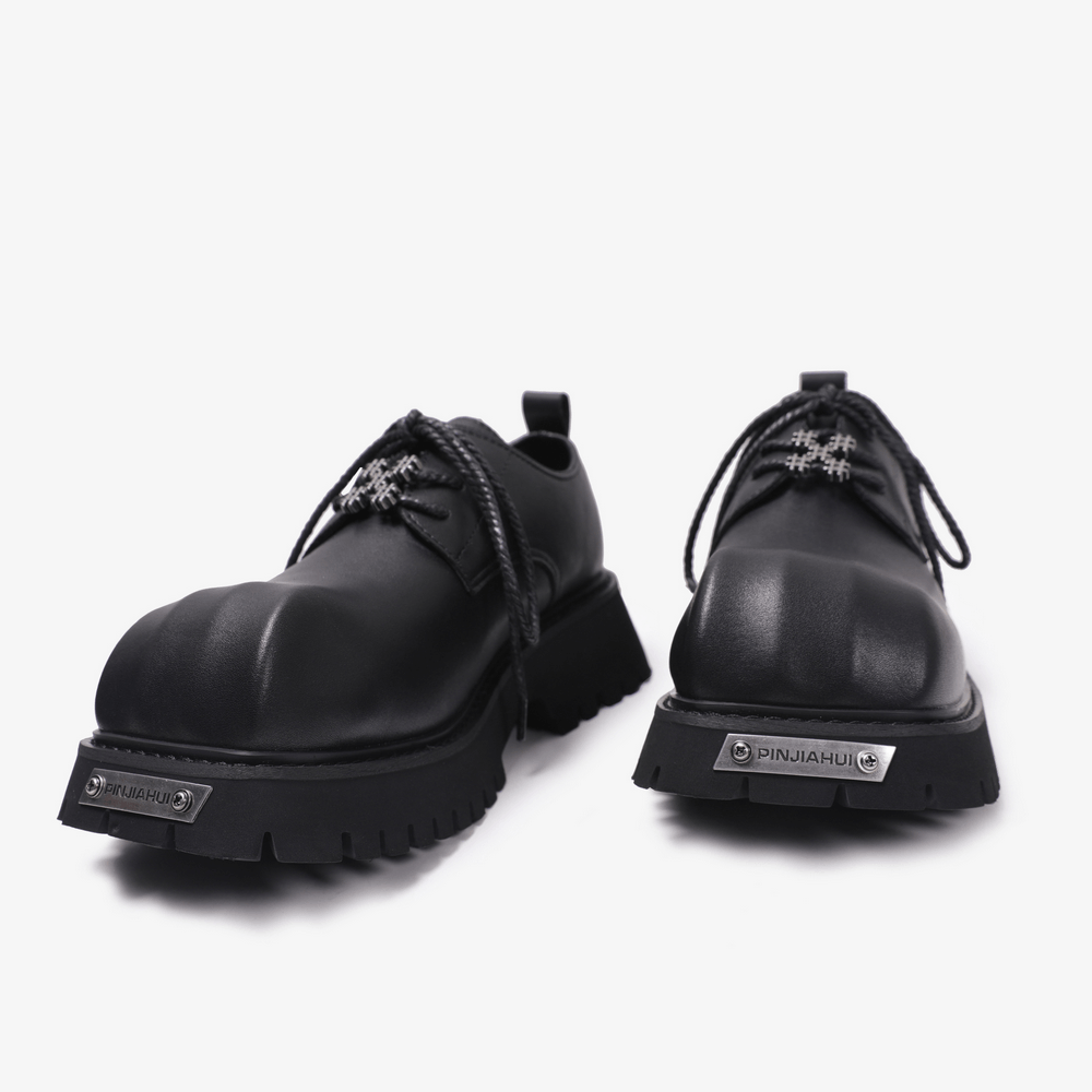 Men's Punk Black Lace-Up Derby Shoes with Lug Soles