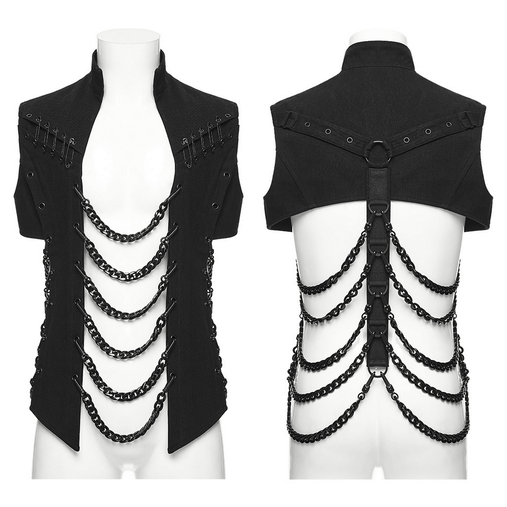 Men's Punk Chain Harness Stand Collar Open Vest