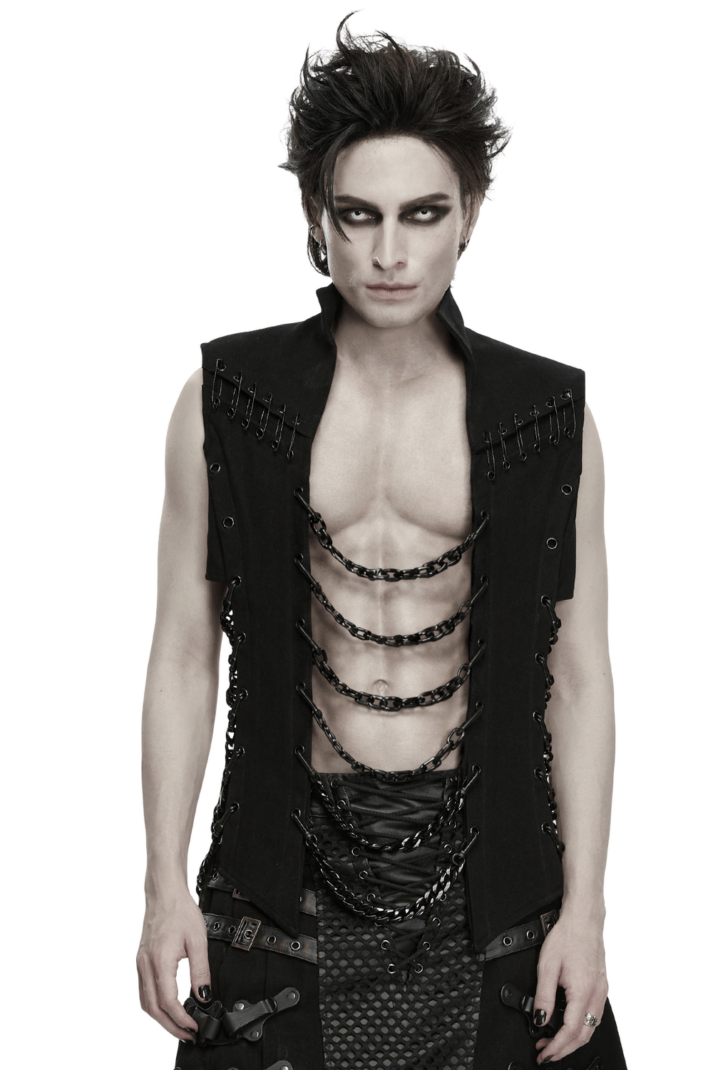 Men's Punk Chain Harness Stand Collar Open Vest