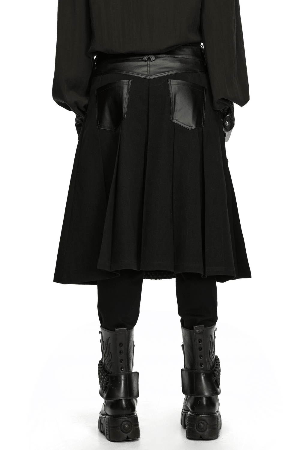 Men's Punk Kilt Skirt with Faux Leather and Mesh Panels