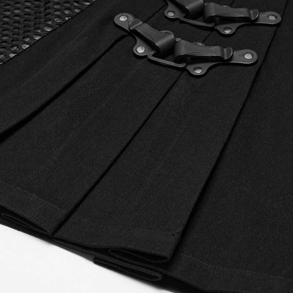 Men's Punk Kilt Skirt with Faux Leather and Mesh Panels