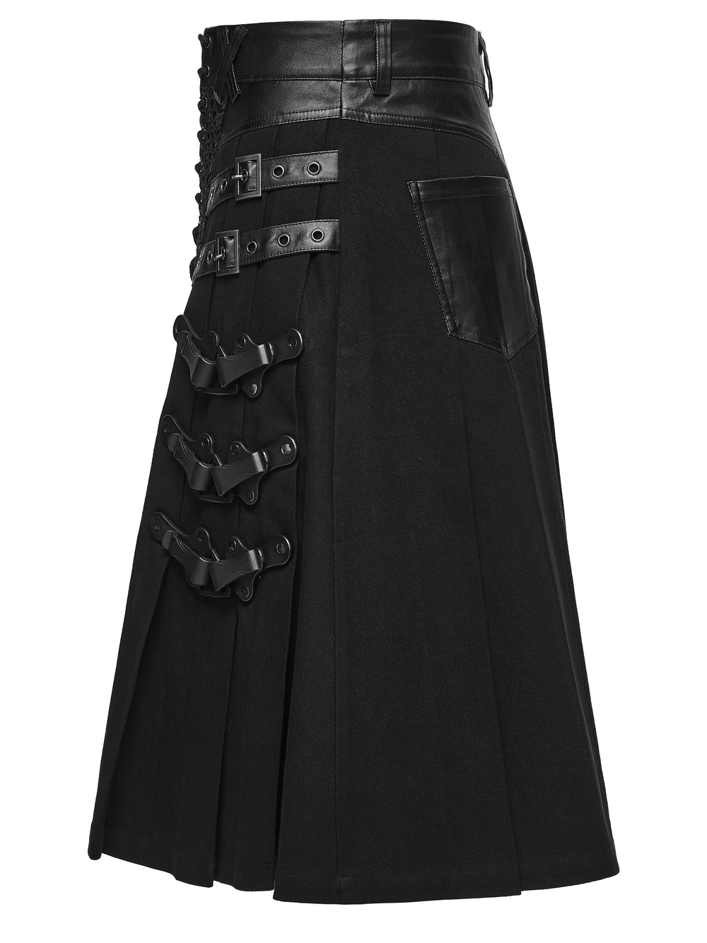 Men's Punk Kilt Skirt with Faux Leather and Mesh Panels