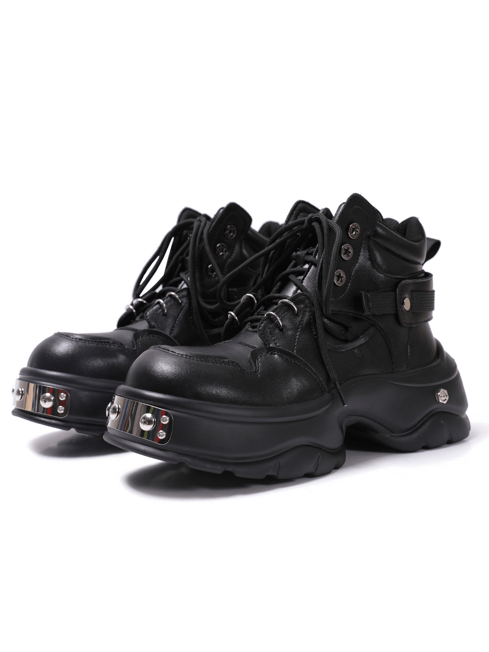 Men's Punk Lace-Up Ankle Boots with Sculpted Platform Sole