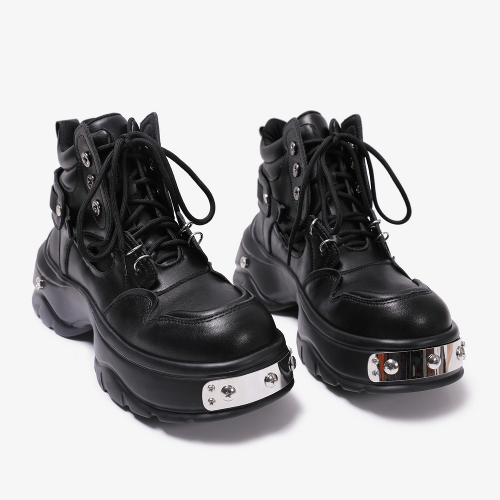 Men's Punk Lace-Up Ankle Boots with Sculpted Platform Sole