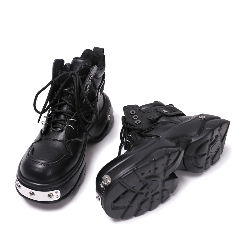 Men's Punk Lace-Up Ankle Boots with Sculpted Platform Sole
