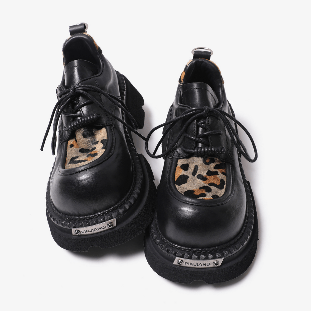 Men's Punk Leopard Chunky Platform Lace-Up Shoes