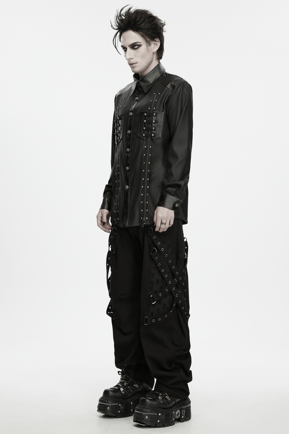 Men's Punk Snake Pattern Shirt with Studded Details