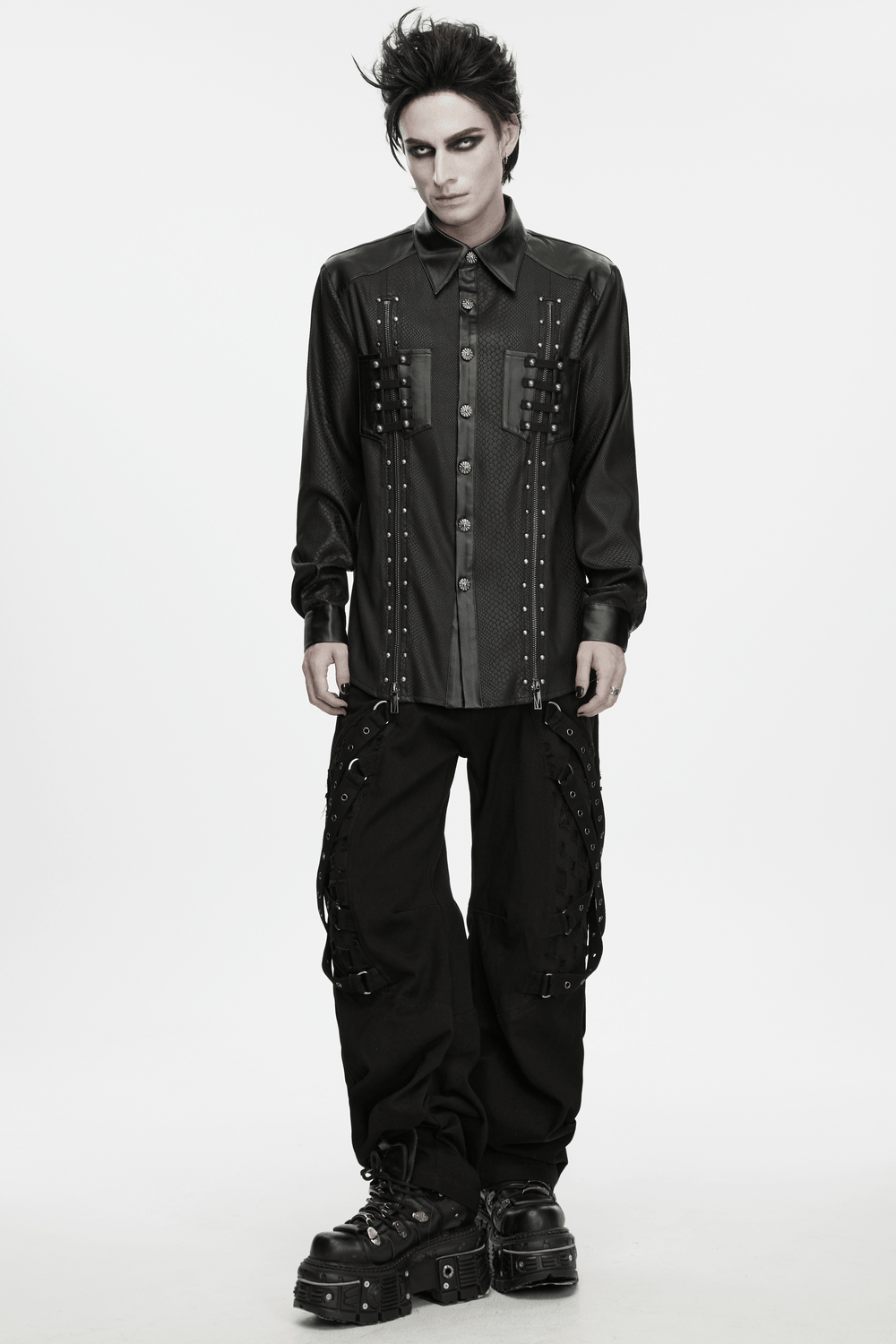 Men's Punk Snake Pattern Shirt with Studded Details