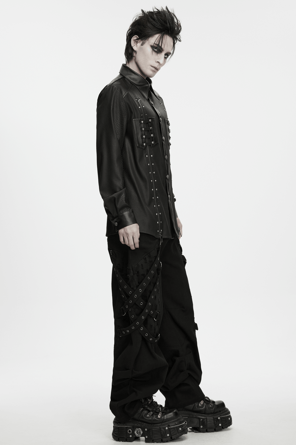 Men's Punk Snake Pattern Shirt with Studded Details