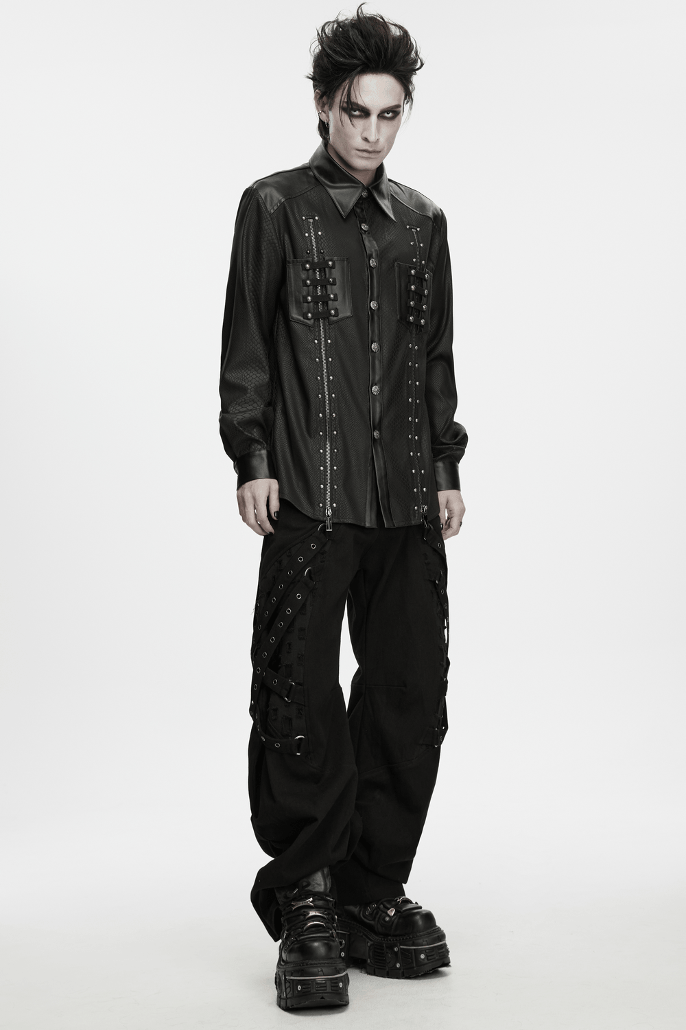 Men's Punk Snake Pattern Shirt with Studded Details