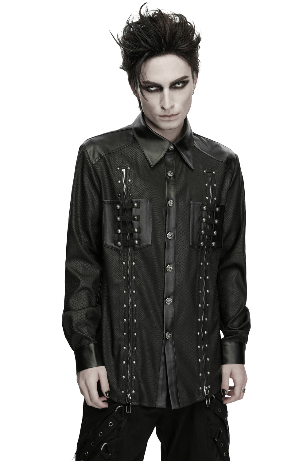 Men's Punk Snake Pattern Shirt with Studded Details