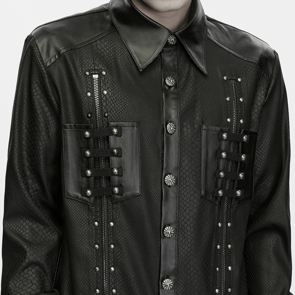 Men's Punk Snake Pattern Shirt with Studded Details