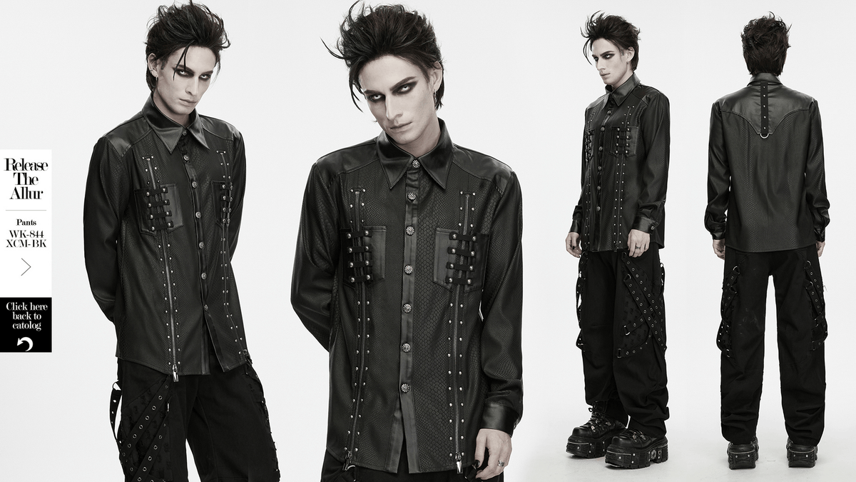 Men's Punk Snake Pattern Shirt with Studded Details