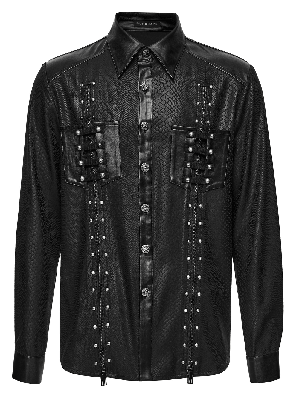 Men's Punk Snake Pattern Shirt with Studded Details