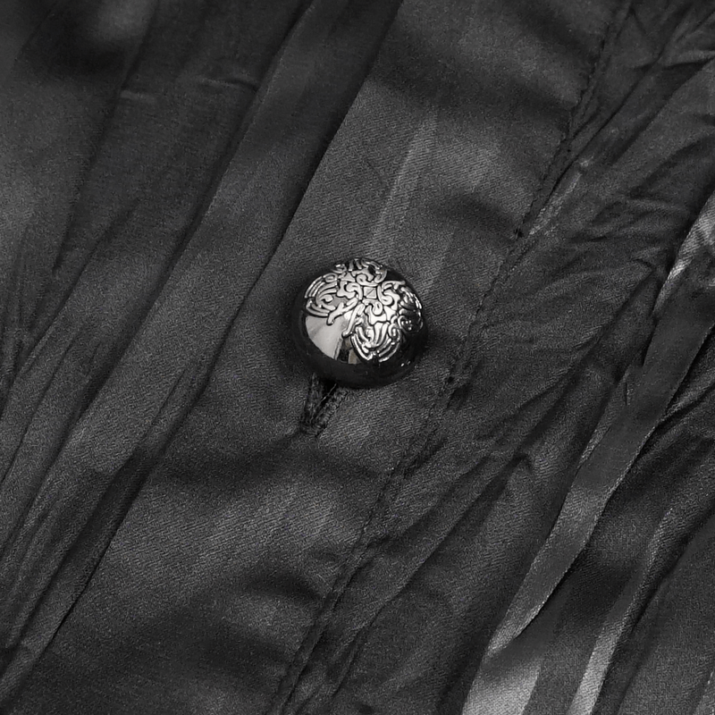 US SALE of Gothic Puff Sleeved Ruffled Shirt / Black Shirt with Buttons and Removable Сhains