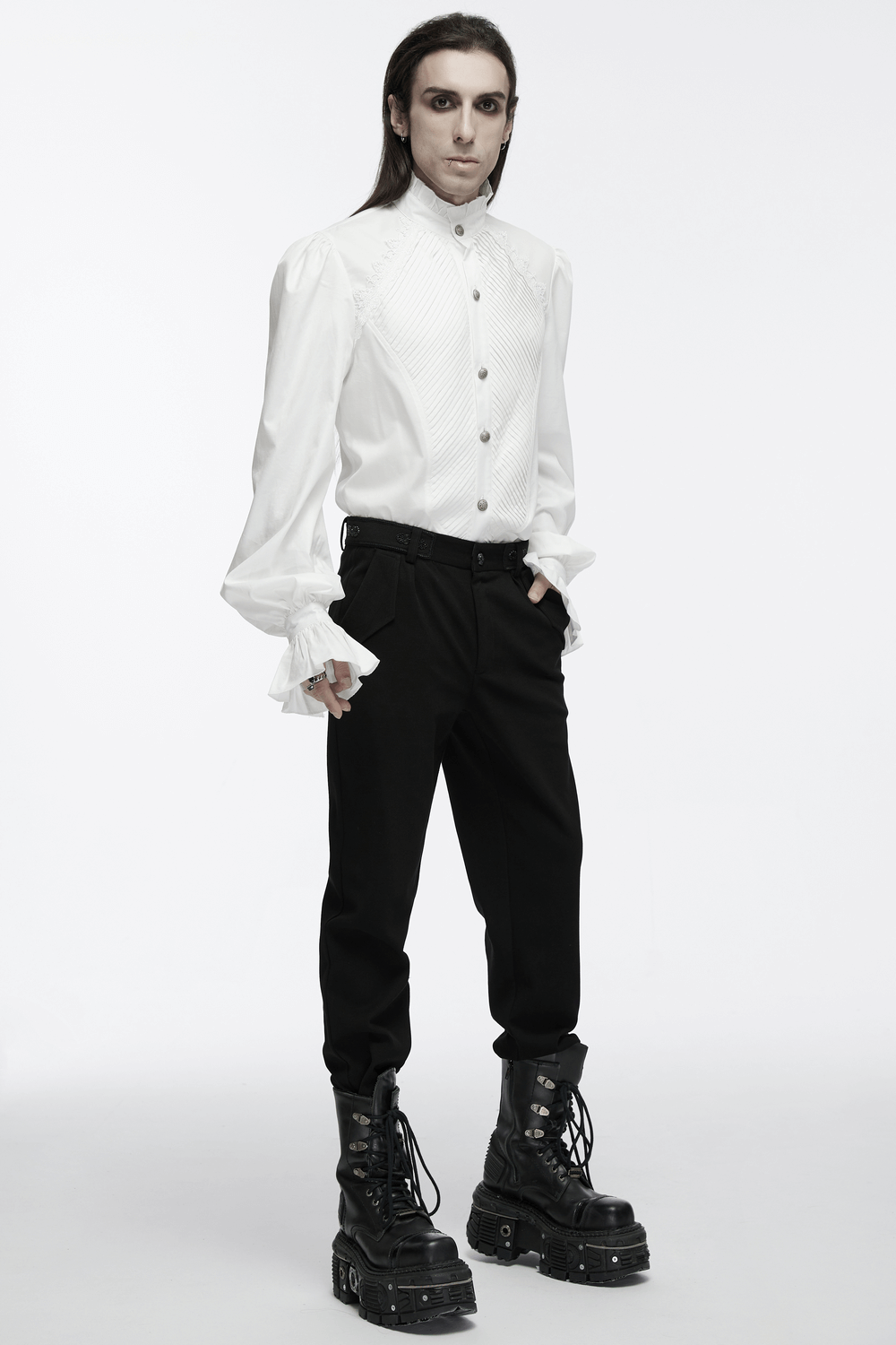 US SALE of Men's Victorian Shirt with Ruffle Collar and Bubble Sleeves