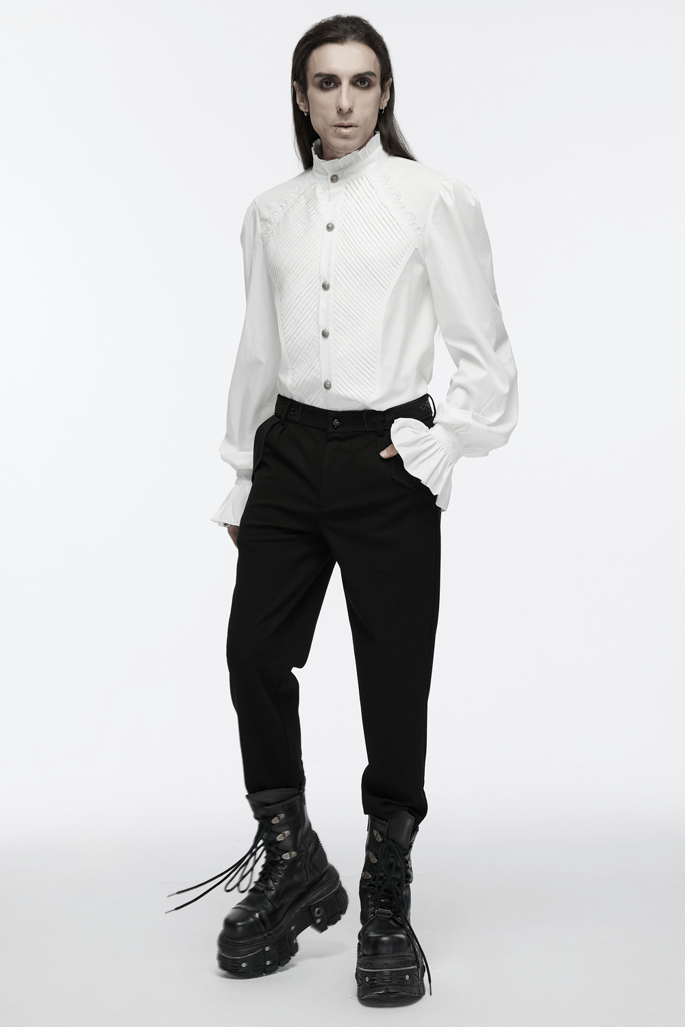 US SALE of Men's Victorian Shirt with Ruffle Collar and Bubble Sleeves