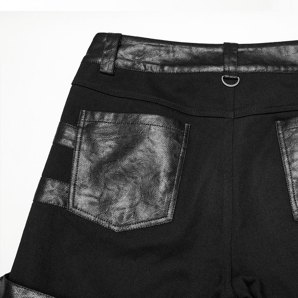 Metal Punk Stretch Pants with Studded Straps and Buckles