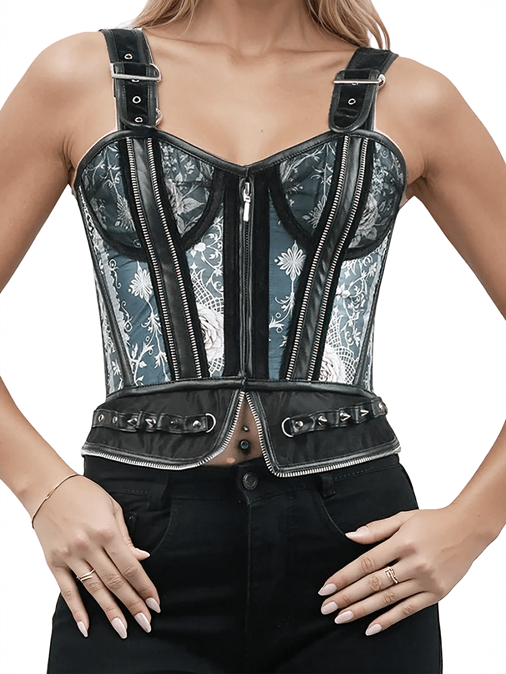 Midnight Enchanted Gothic Overbust Corset with Zippers