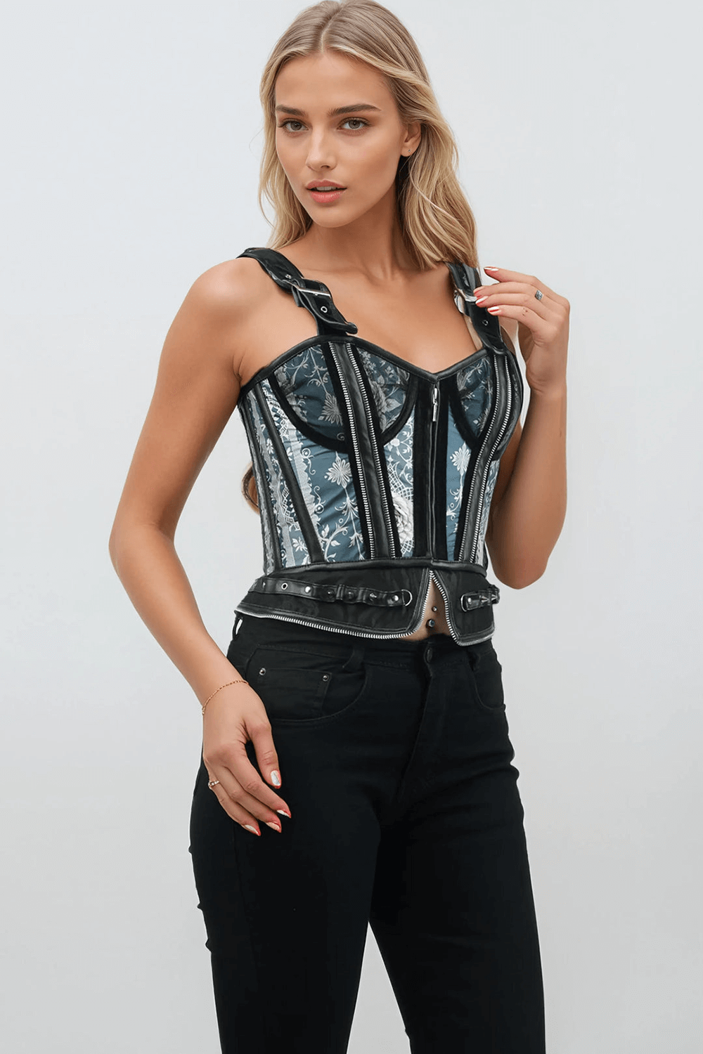 Midnight Enchanted Gothic Overbust Corset with Zippers