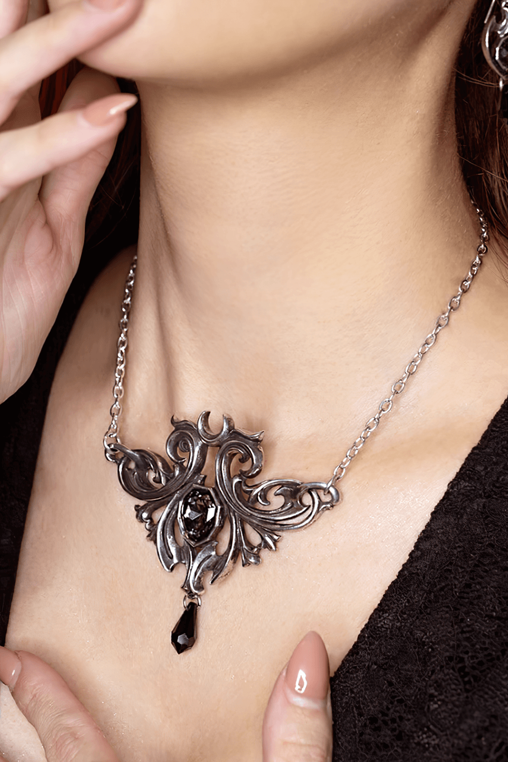 Midnight Memorial Baroque Pendant with Black Crystal Drop