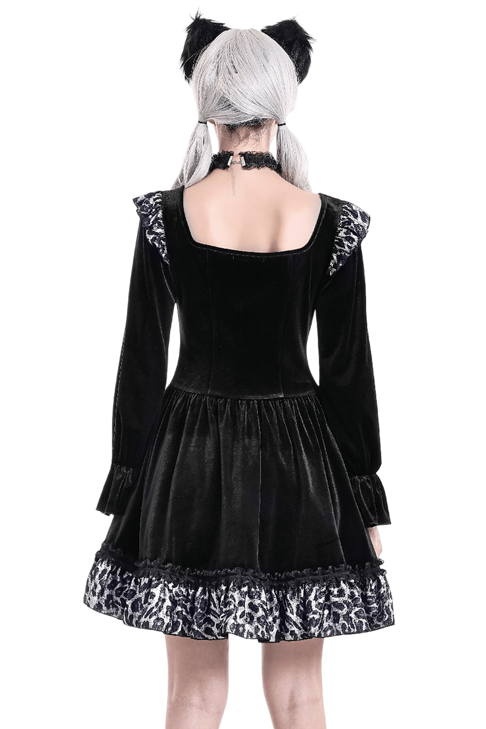 Mini Dress with Leopard Print Ruffles and Flared Sleeves