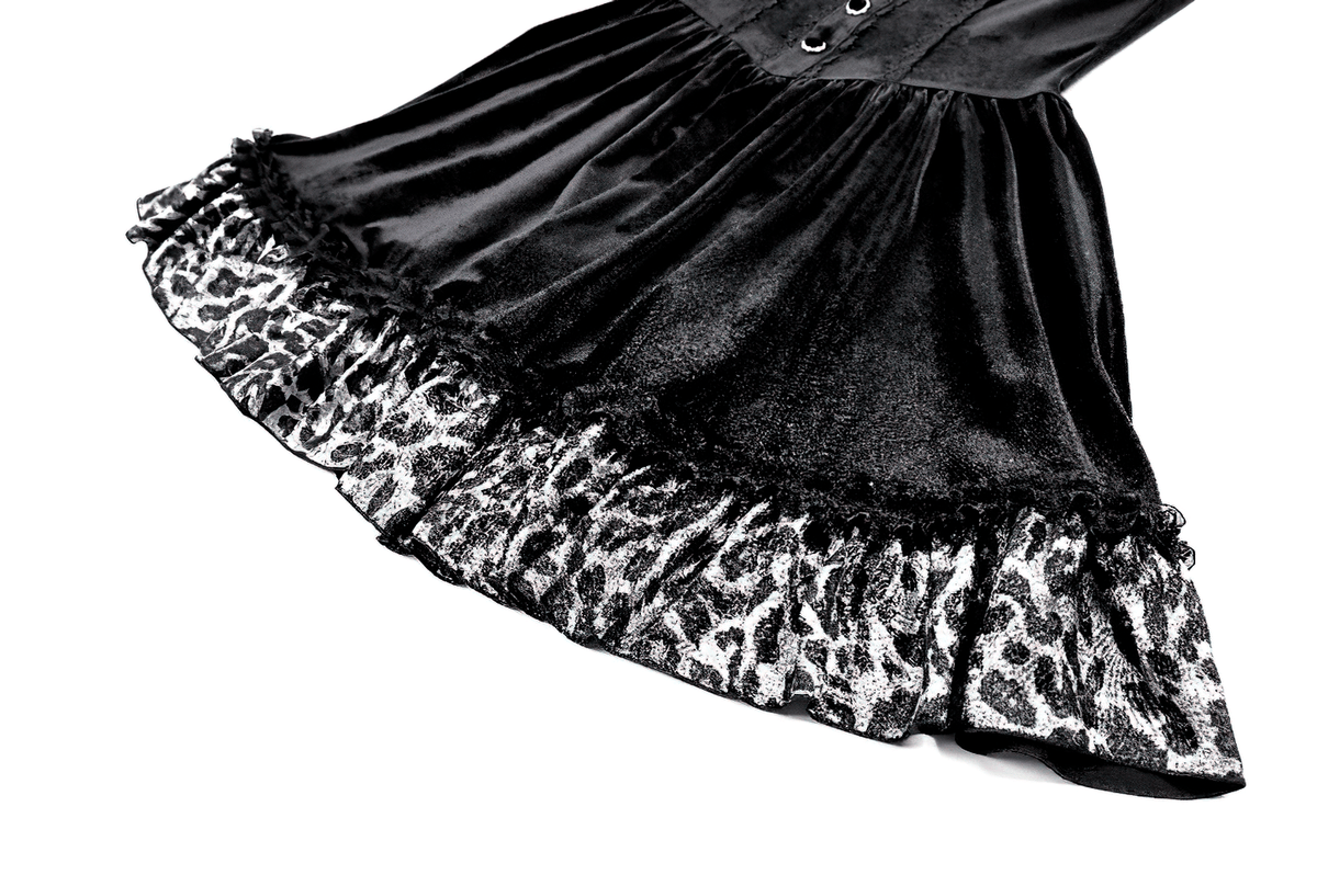Mini Dress with Leopard Print Ruffles and Flared Sleeves