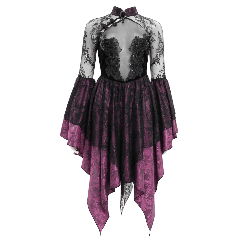 Mysterious Lace Cheongsam Dress with High Collar