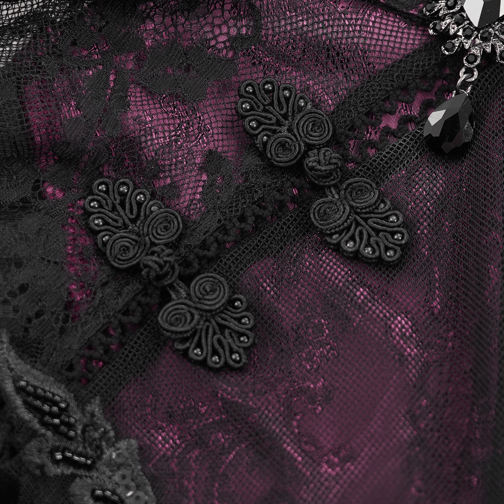 Mysterious Lace Cheongsam Dress with High Collar