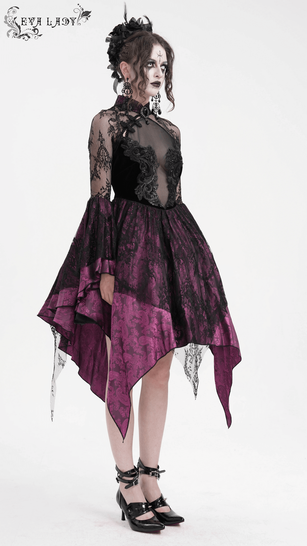 Mysterious Lace Cheongsam Dress with High Collar