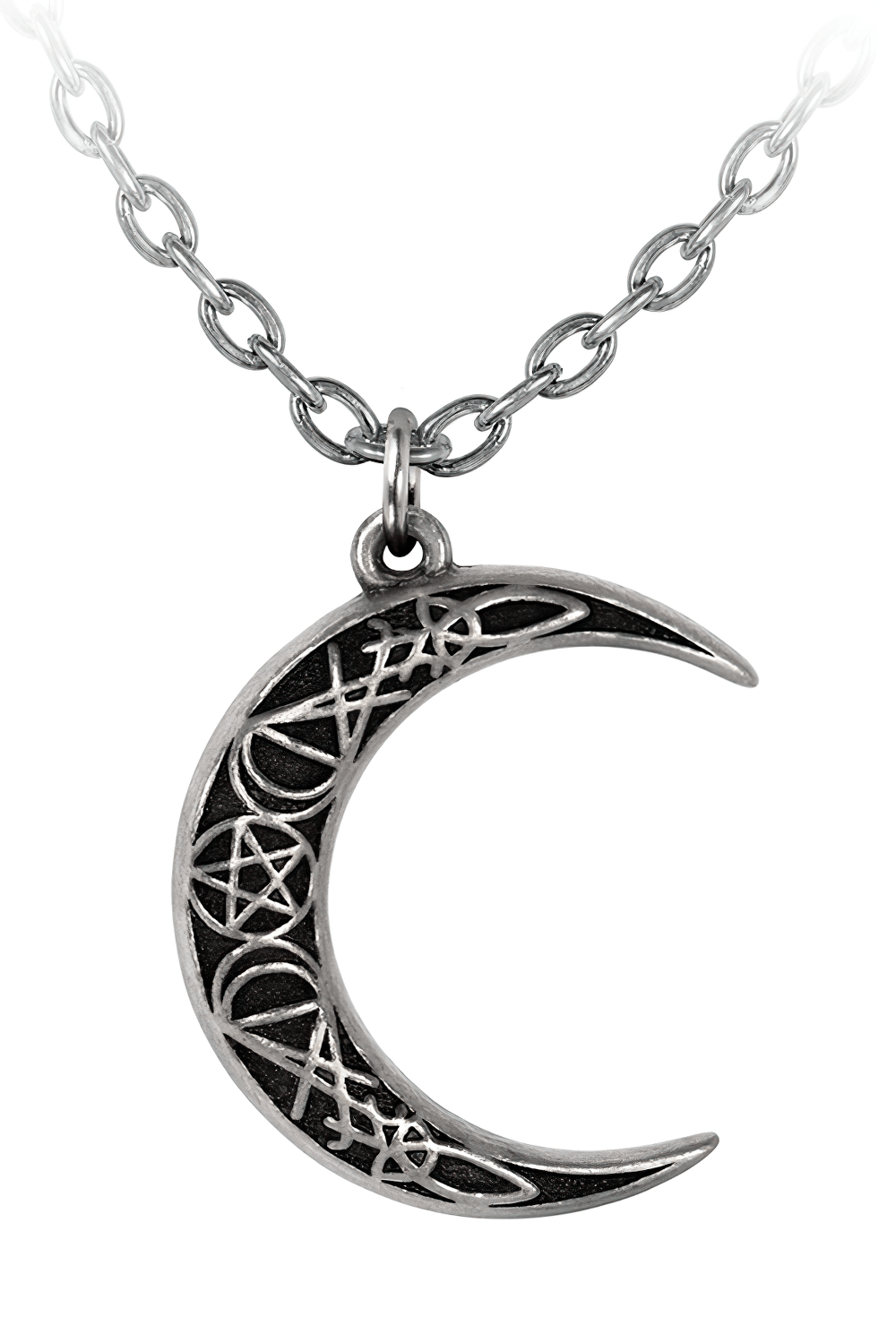 Mystic Crescent Moon Pendant with Pentagram Design