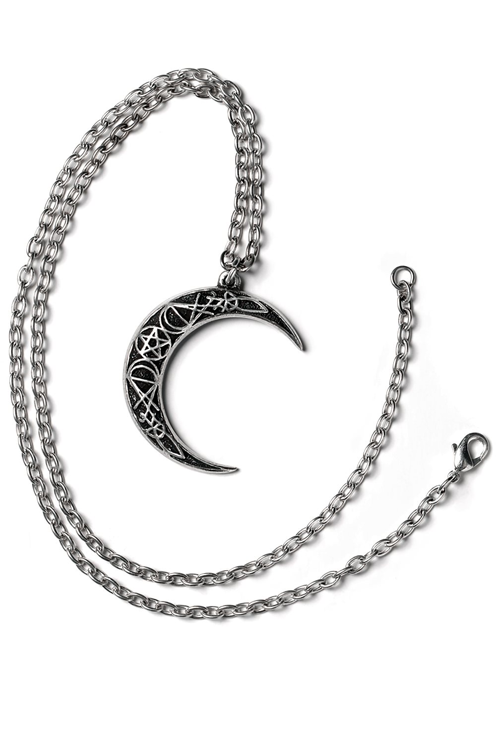 Mystic Crescent Moon Pendant with Pentagram Design