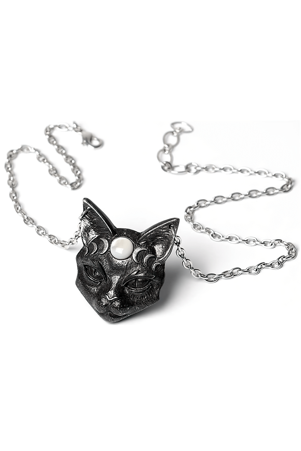 Mystic Moon Cat Pendant with Mother of Pearl and Moon Phases