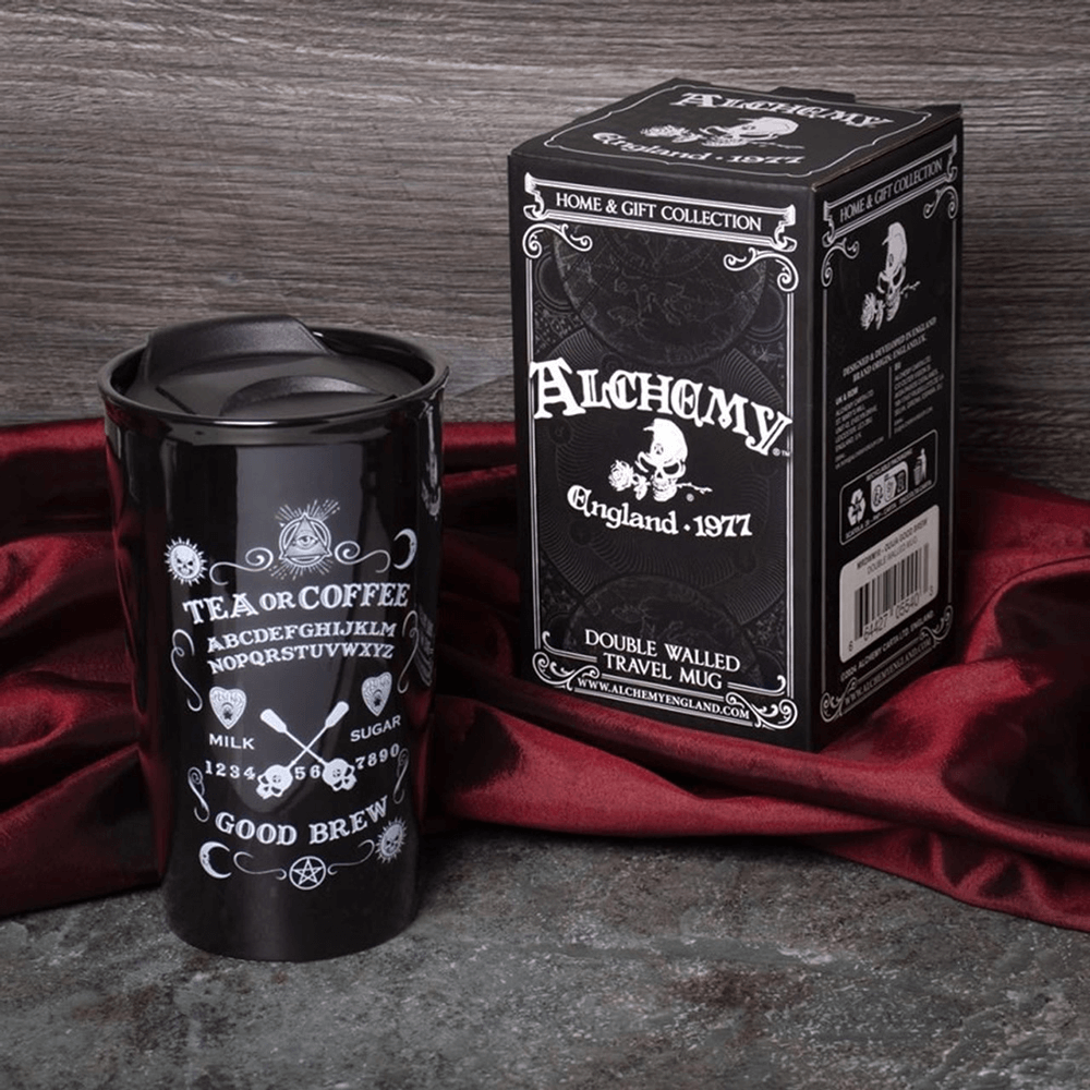 Mystical Travel Mug with Occult Design with Skulls