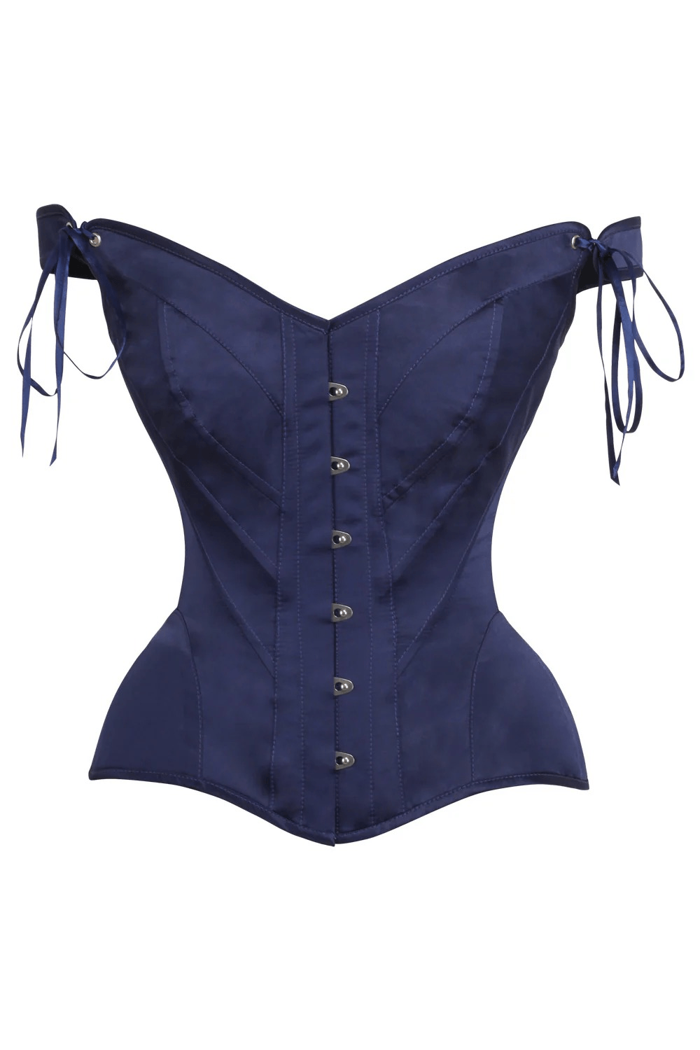 Navy Gothic Off Shoulder Overbust Corset with Ribbon Tie Top